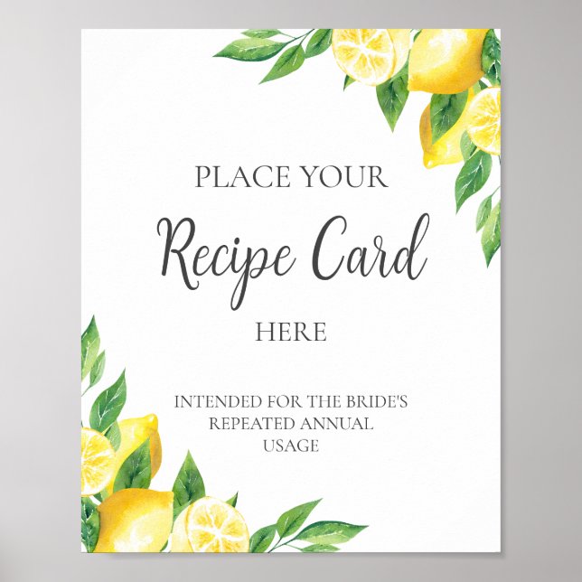 Lemon Möhippa Recept Card hit - tecken Poster (Framsidan)