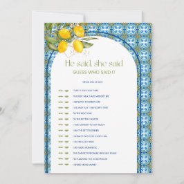 Lemon Möhippa sa att hon sa att hon sa "Game Card" Inbjudningar