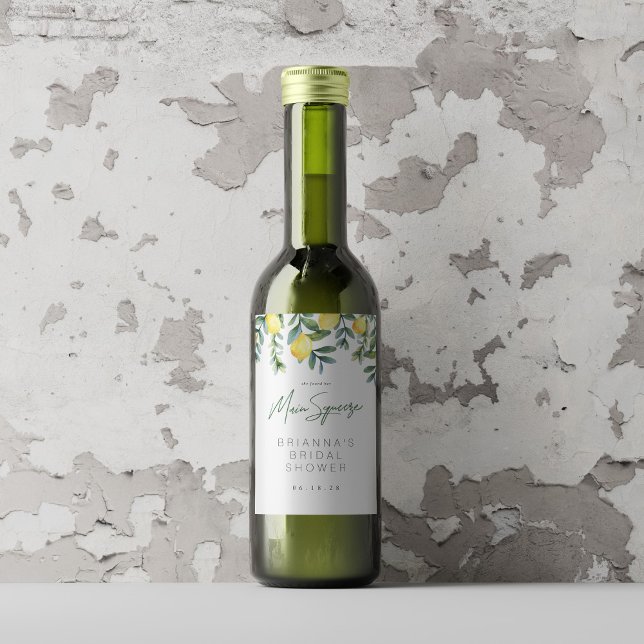 Lemon Möhippa Vin, huvudklämma Vinetikett (Lemon Botanical Main Squeeze wine bottle sticker mockup)