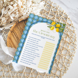 Lemon Möhippa What Groom say Game Card Inbjudningar