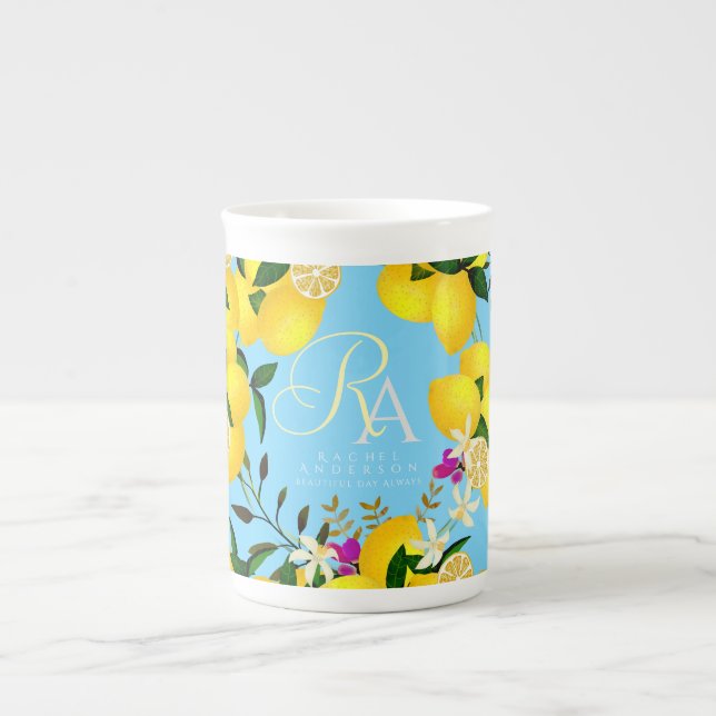Lemon Monogram Blue Benporslin Mugg (Framsidan)