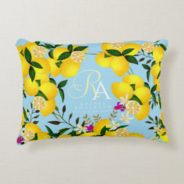 Lemon Monogram Blue Prydnadskudde