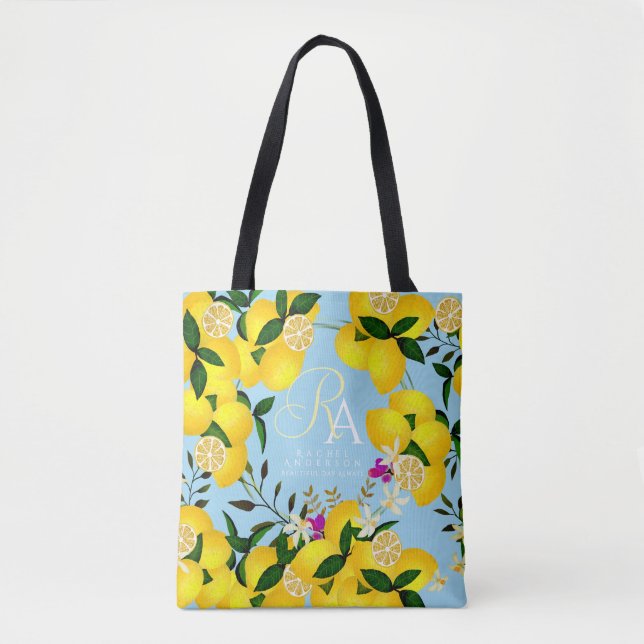 Lemon Monogram Blue Tygkasse (Framsida)