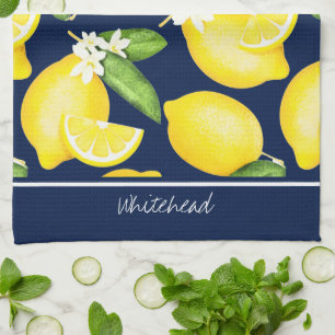 Lemon Monogram Botanical Mönster Kökshandduk