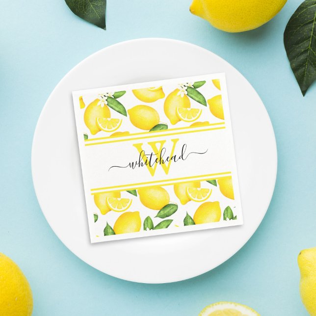 Lemon Monogram Citrus Pattern Pappersservett (Skapare uppladdad)