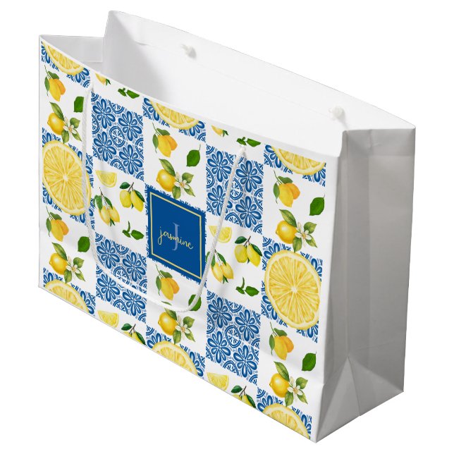 Lemon Monogram Name French Country Tile Pattern (Framsidan Vinklad)