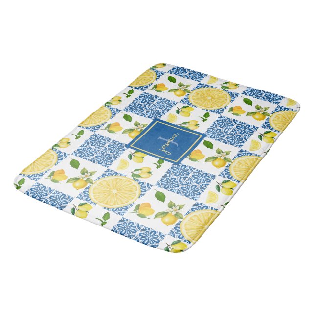 Lemon Monogram Name French Country Tile Pattern Badrumsmatta (Vinklad)