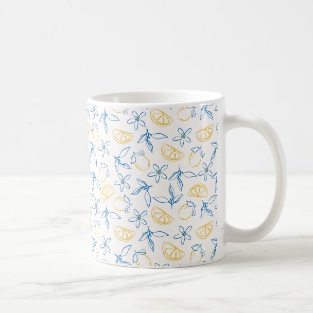 Lemon Mönster Hand plockade - Kaffe Mugg (Höger)
