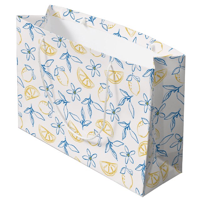 Lemon Mönster Hand plockade Large Gift Bag (Baksidan Vinklad)