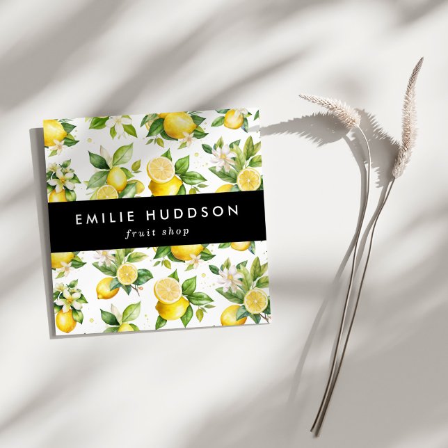 Lemon Mönster, Lemon Flowers, Citrus, Fruit Shop Fyrkantigt Visitkort (Skapare uppladdad)