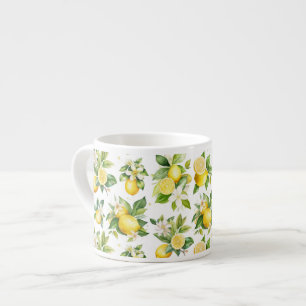 Lemon Mönster, Lemon Flowers, Löv, Citrus Espressomugg