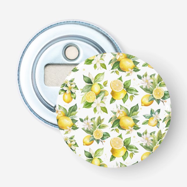 Lemon Mönster, Lemon Flowers, Löv, Citrus Flasköppnare (Framsidan)