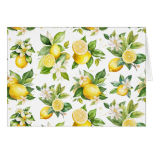 Lemon Mönster, Lemon Flowers, Löv, Citrus Hälsningskort