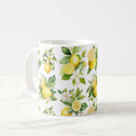 Lemon Mönster, Lemon Flowers, Löv, Citrus Kaffemugg