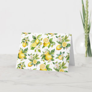 Lemon Mönster, Lemon Flowers, Löv, Citrus Kort