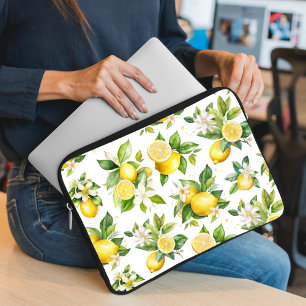 Lemon Mönster, Lemon Flowers, Löv, Citrus Laptop Fodral