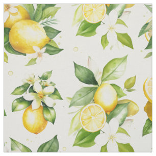 Lemon Mönster, Lemon Flowers, Löv, Citrus Tyg