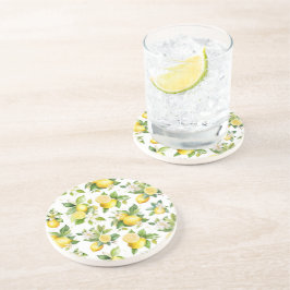 Lemon Mönster, Lemon Flowers, Löv, Citrus Underlägg