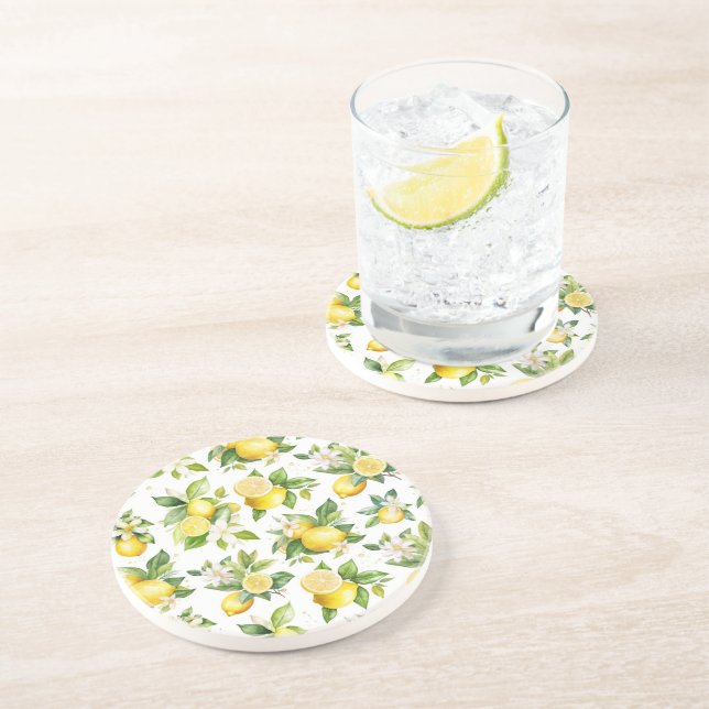 Lemon Mönster, Lemon Flowers, Löv, Citrus Underlägg (Sidan)