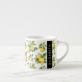 Lemon Mönster, Lemon Flowers, Löv, ditt namn Espressomugg