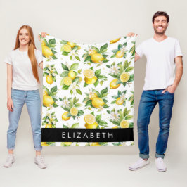 Lemon Mönster, Lemon Flowers, Löv, ditt namn Fleecefilt