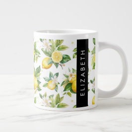 Lemon Mönster, Lemon Flowers, Löv, ditt namn Jumbo Mugg