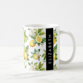 Lemon Mönster, Lemon Flowers, Löv, ditt namn Kaffemugg