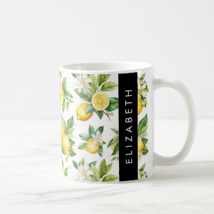Lemon Mönster, Lemon Flowers, Löv, ditt namn Kaffemugg