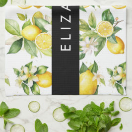 Lemon Mönster, Lemon Flowers, Löv, ditt namn Kökshandduk