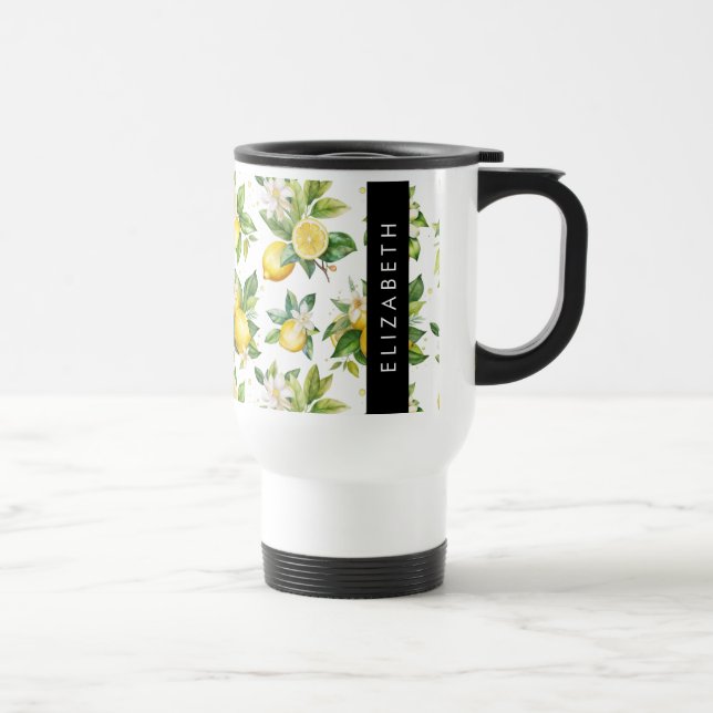 Lemon Mönster, Lemon Flowers, Löv, ditt namn Resemugg (Höger)