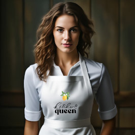 Lemon Mönster Long White Långt Förkläde