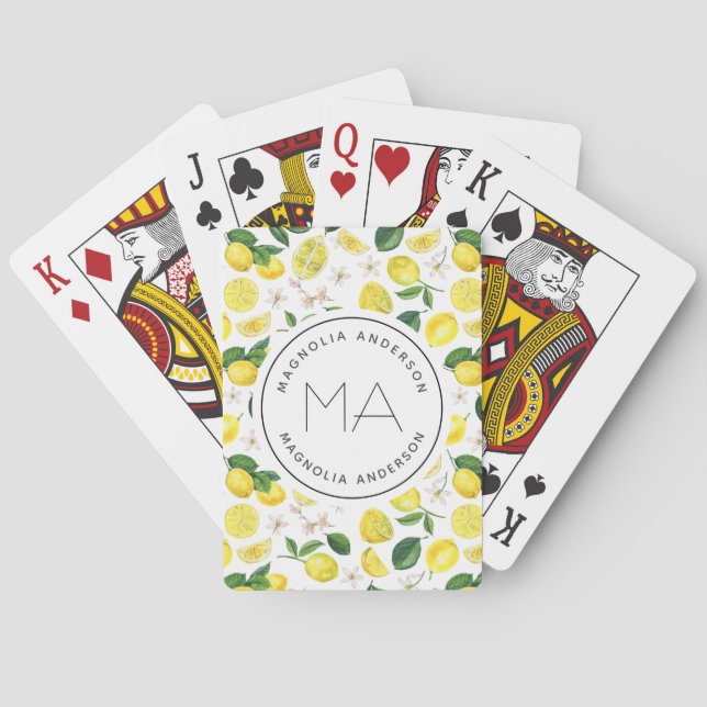 Lemon Mönster Monogram Namn Casinokort (Baksidan)