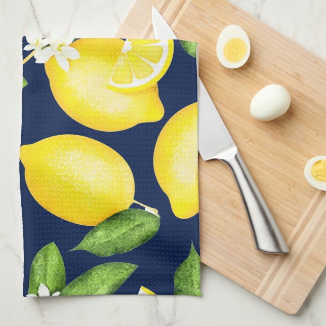 Lemon Mönster Navy Blue Kökshandduk (Vikt i Fjärdedel)
