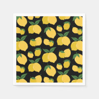 Lemon Mönster Retro Fruit Gult on Black