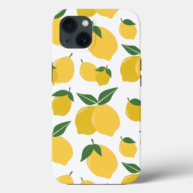 Lemon Mönster Retro Fruit Gult on White (Baksida)