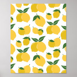 Lemon Mönster Retro Fruit Gult on White Poster