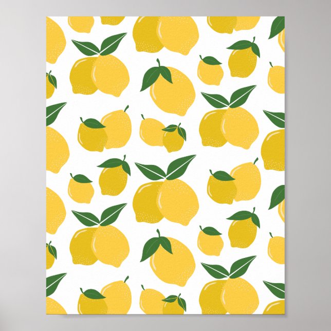 Lemon Mönster Retro Fruit Gult on White Poster (Framsidan)
