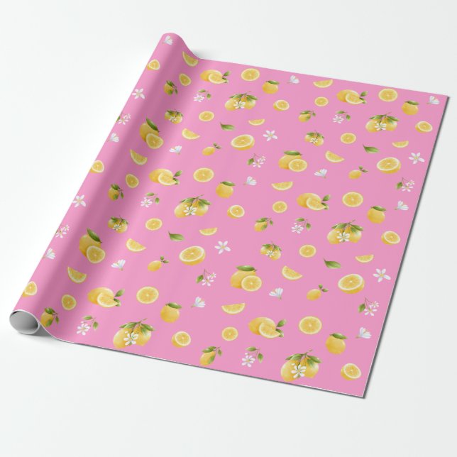 Lemon Mönster Rosa Presentpapper (Utrullad)