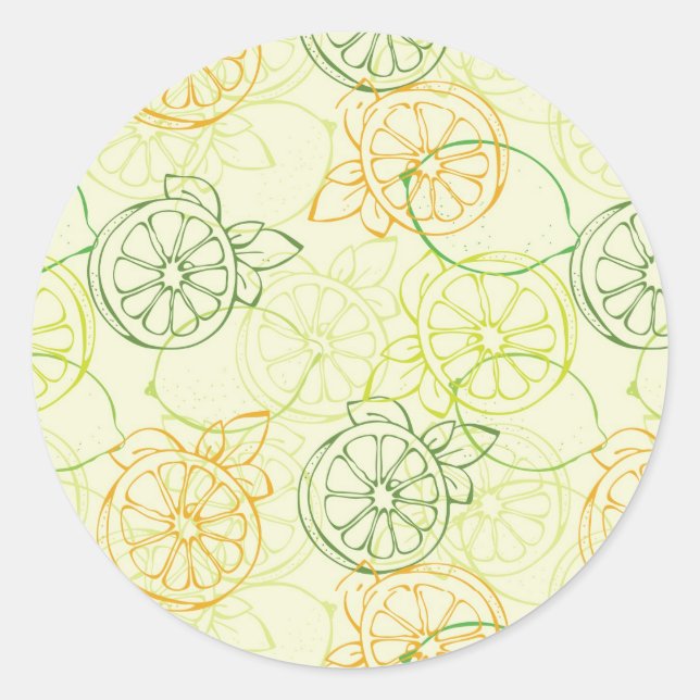 Lemon Mönster Runt Klistermärke (Framsida)