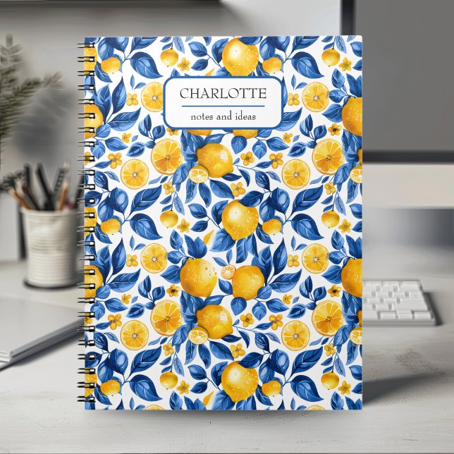 Lemon Mönster Tropical Fruit Personlig Namn Anteckningsbok (Skapare uppladdad)