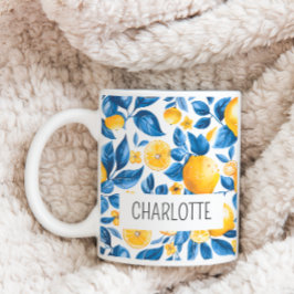 Lemon Mönster Tropical Fruit Personlig Namn Kaffemugg