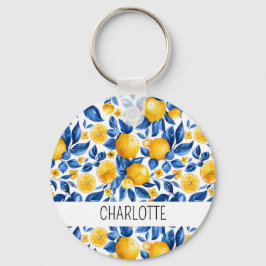 Lemon Mönster Tropical Fruit Personlig Namn Nyckelring