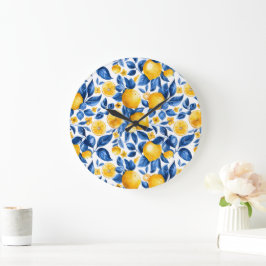 Lemon Mönster Tropical Fruit Personlig Namn Stor Klocka