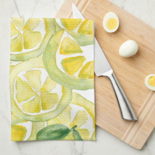 Lemon mönster, vattenfärgmålning kökshandduk