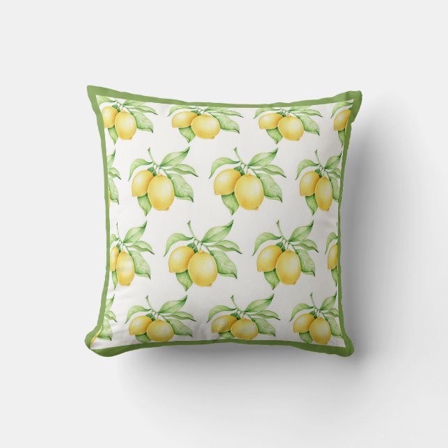 Lemon Mönster Watercolor Simple Grönt Trim Kudde (Framsida)
