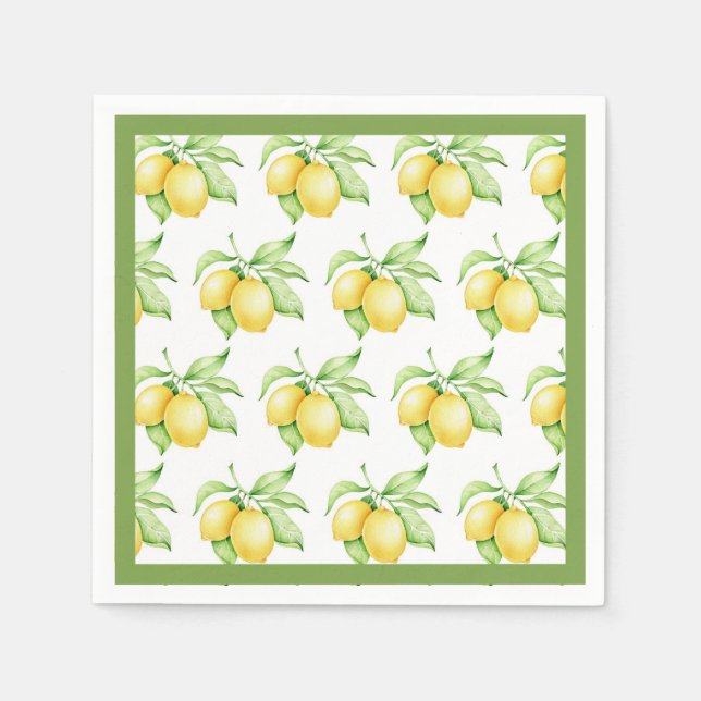 Lemon Mönster Watercolor Simple Grönt Trim Pappersservett (Framsidan)