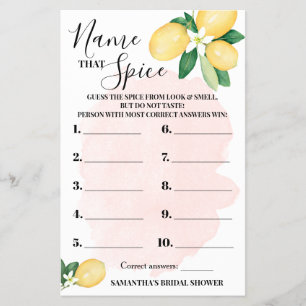 Lemon Namn som Spice Rosa Möhippa Game Card Flygblad