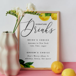 Lemon Namnteckning Drinks-tecken Citrus Bröllop Poster