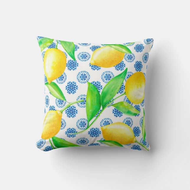 Lemon och Azulejos Blue och White Kudde (Framsida)