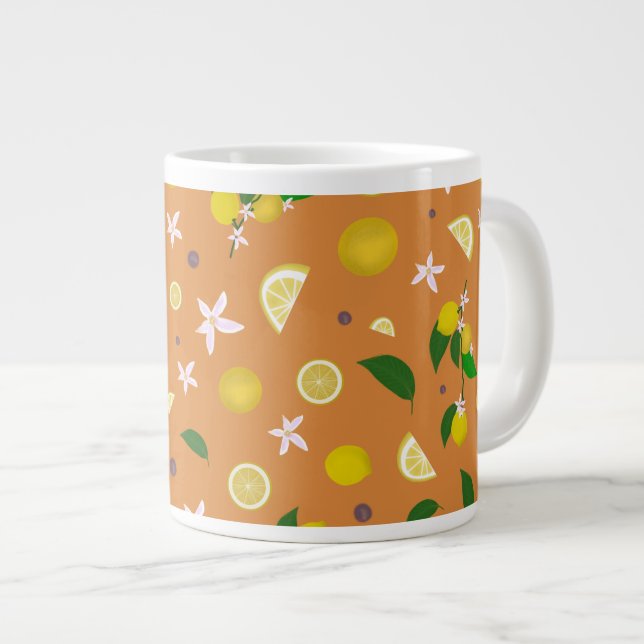 Lemon och Blommar på Orange Jumbo Mugg (Framsida höger)